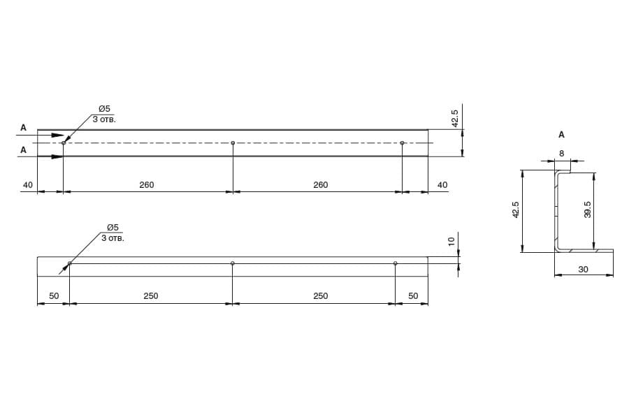 Кронштейн 600 мм для крепления столешницы H.38,8мм к стене, отделка белый бархат (матовый)