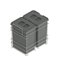 Система мусорных ведер в корпус 400мм, ведра 2x20L пластмасса/металл серые (без направляющих)