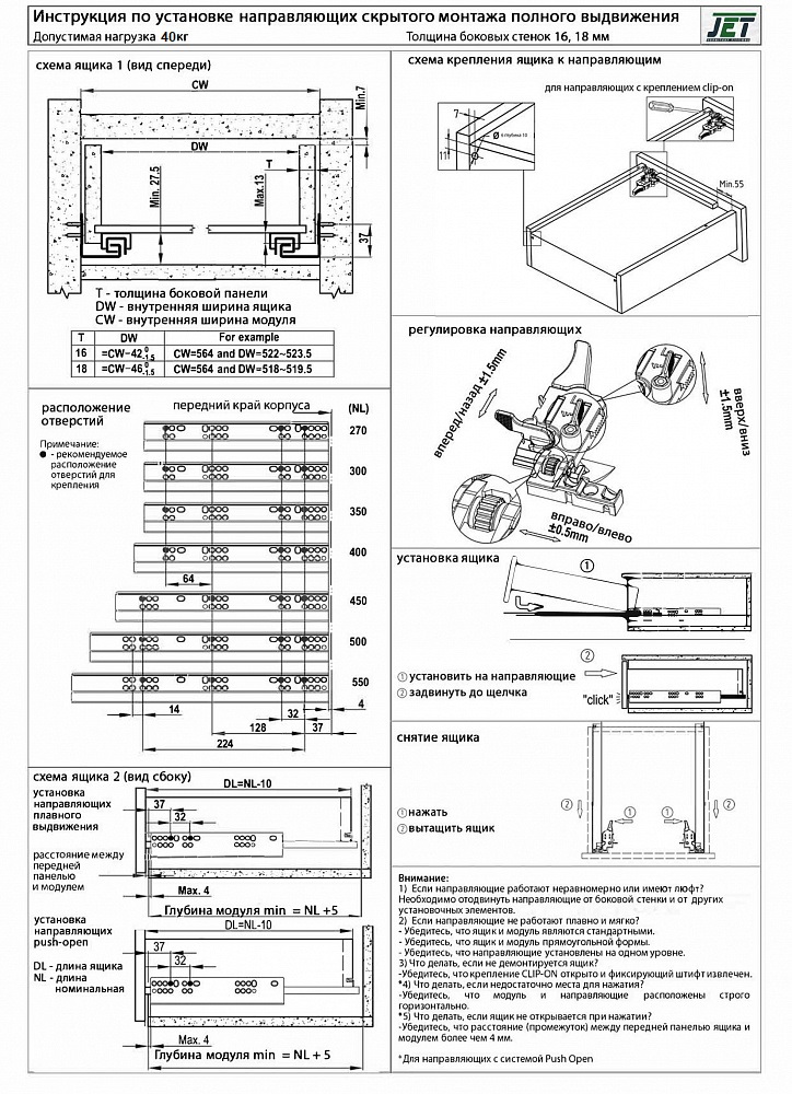 Скрытые направляющие для ящиков с доводчиком схема монтажа