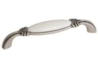 Ручка-скоба 128мм, отделка серебро с блеском/керамика