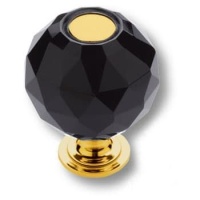 0737-320-2-BLACK Ручка кнопка, латунь с черным кристаллом, глянцевое золото