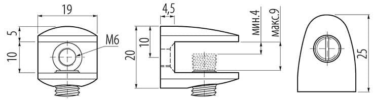 MC-J123-01 Полкодержатель J123 для стеклянных полок, хром