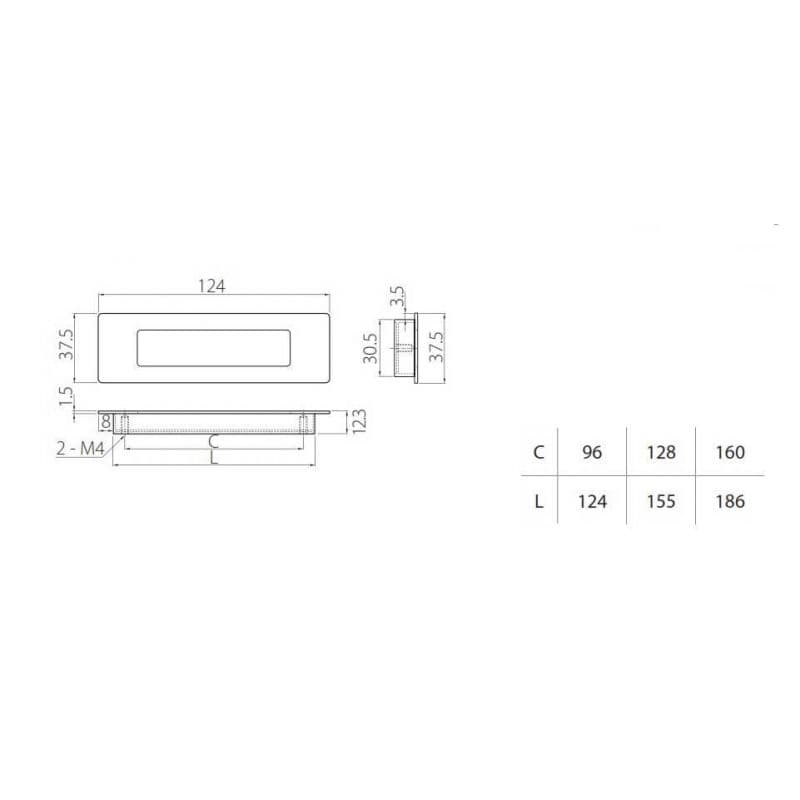 Ручка врезная uz e6 128 05 алюминий