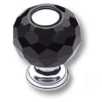 0737-005-1-BLACK Ручка кнопка, латунь с чёрным кристаллом, глянцевый хром