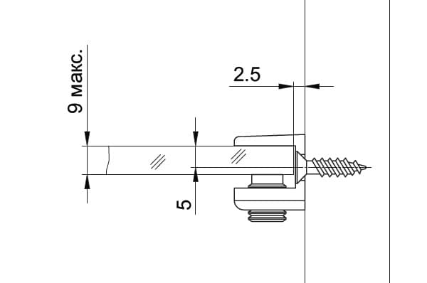 RM3769.NI Полкодержатель П-образный под шуруп, для стекла 9мм, отделка никель (за 100 штук)
