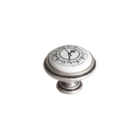 Ручка-кнопка, отделка старое серебро с блеском + керамика