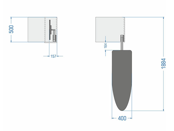 Встраиваемая гладильная доска Flex (перфорированный металл 122-40см), механизм, правый