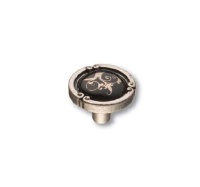 15.090.35.PO26B.16 Ручка кнопка керамика с металлом, цветочный орнамент античное серебро