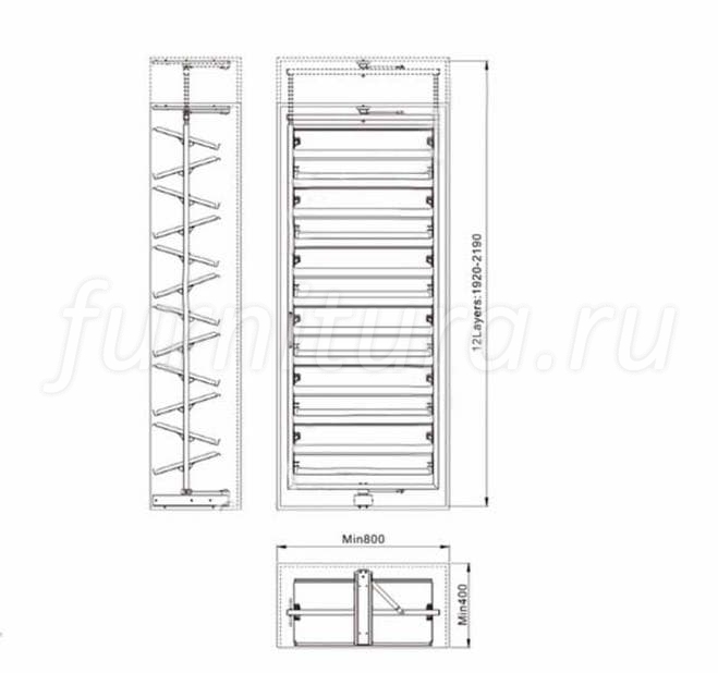 Поворотная стойка для обуви, в шкаф шириной от 800мм, H-1920-2190мм, 12 ...