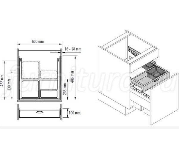 Система сортировки Separato для выдвижного ящика, ширина фасада 900 мм, цвет – серый HAILO