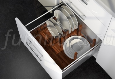 Деревянный лоток WoodLine с держателем для посуды в ящики Blum Tandembox, 900 мм, орех