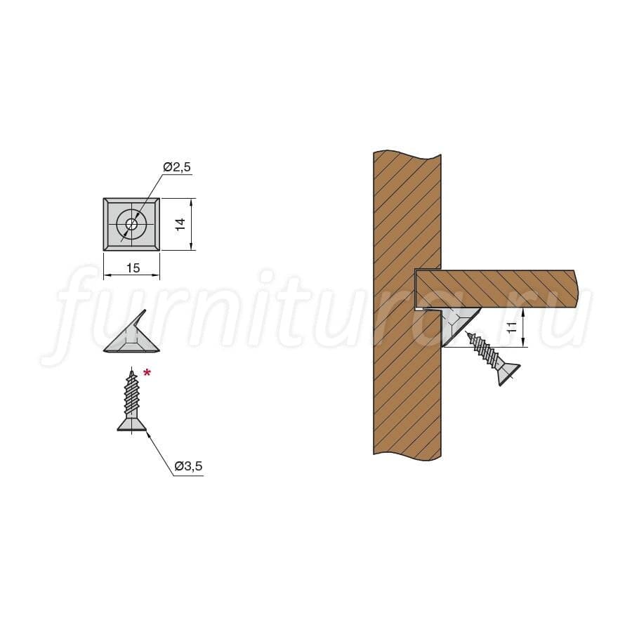 скрытое крепление ghost для деревянных полок тыльное