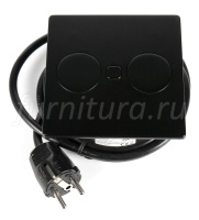 Встраиваемый блок розеток DUPLEX-square 1*220  + USB зарядка тип А + тип С, черн. мат, кабель