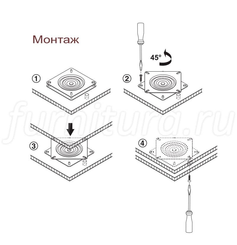 Поворотная фурнитура для мебели 360 градусов
