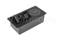 SETE Встраиваемый настольный удлинитель, 1Shucko, 2*USB, беспроводная зарядка, черный