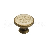 Ручка-кнопка, отделка бронза "Флоренция" + бежевая эмаль