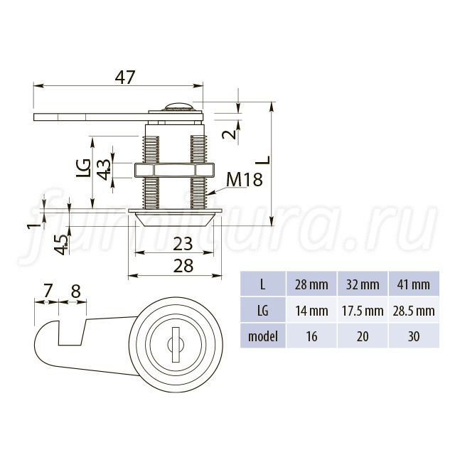 Замок мебельный №103 почтовый (16)