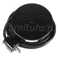 Встраиваемый блок розеток DUPLEX-round 1*220  + USB зарядка тип А + тип С, черн. мат, кабель
