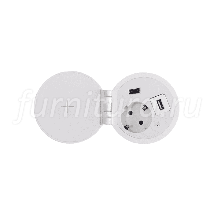 Врезной блок 51, 1 евро/2 USB, беспроводная зарядка, серебро/белый ...