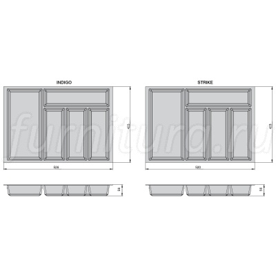 Лоток для столовых приборов в базу 600 мм для Blum Tandembox (423х520), серый орион