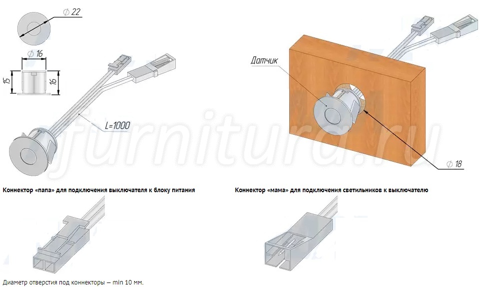 Выключатель сенсорный диммируемый врезной черный 12 24v 36 72w