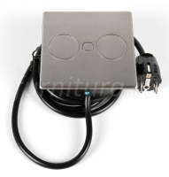 Встраиваемый блок розеток DUPLEX-square 1*220 + USB зарядка тип А + тип С, нерж. сталь, кабель