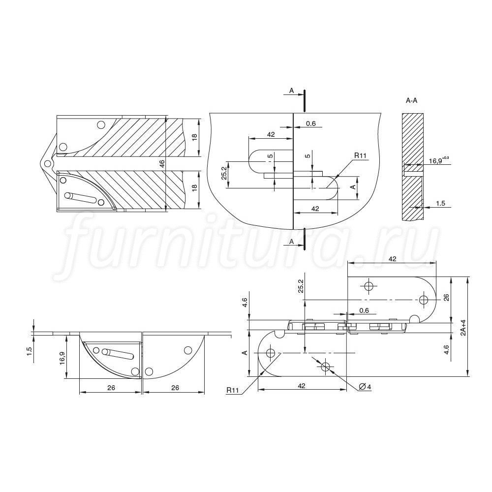 Петля siso врезная 180 vici 60