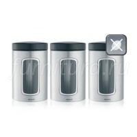 335341 Набор контейнеров Brabantia с окном (3 предмета по 1,4л)- Matt Steel Fingerprint Proof