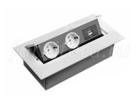 Блок розеток GTV врезной 2 розетки Schuco + 2 USB, без кабеля, белый