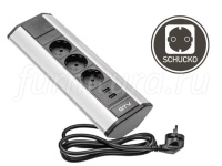 Блок розеток GTV накладной угловой 3 розетки Schuco + 2 USB, серебристый