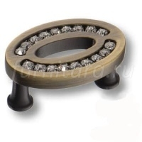 2577-013-32 Ручка кнопка, латунь с кристаллами Swarovski, старая бронза 32 мм
