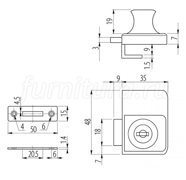 Замок мебельный накладной для стекла